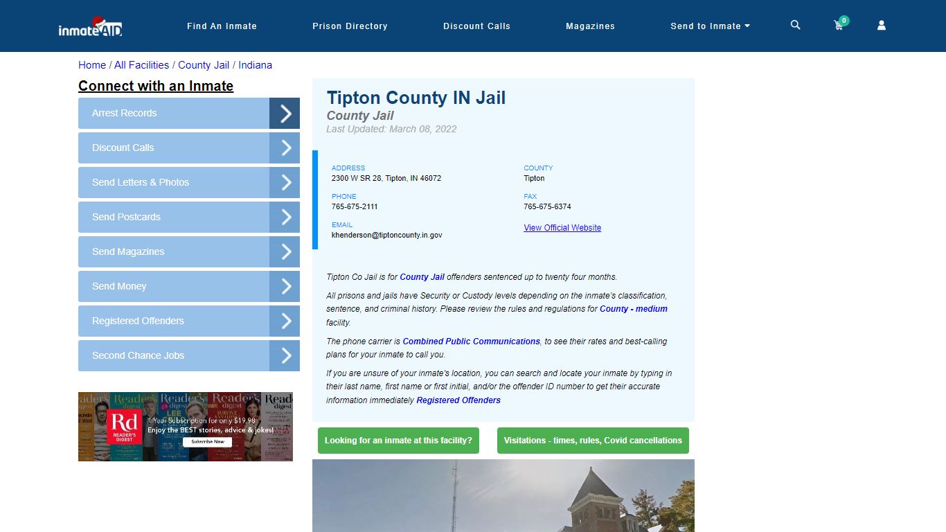 Tipton County IN Jail - Inmate Locator - Tipton, IN