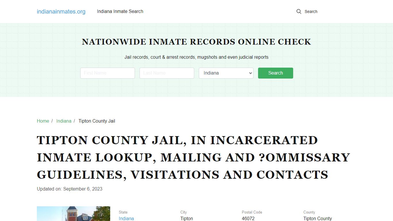 Tipton County Jail, IN: Offender Locator, Visitation & Contact Info
